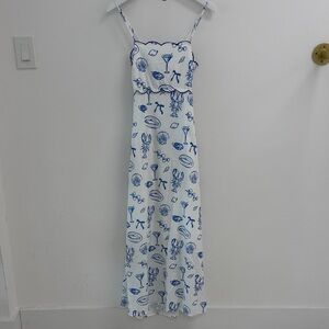 White Maxi Dress with Blue Nautical Print